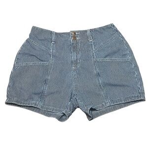 Universal Thread Size 2/26 High Rise Midi Blue Pinstriped Double Button Shorts